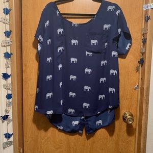 Navy elephant print torrid, button back top